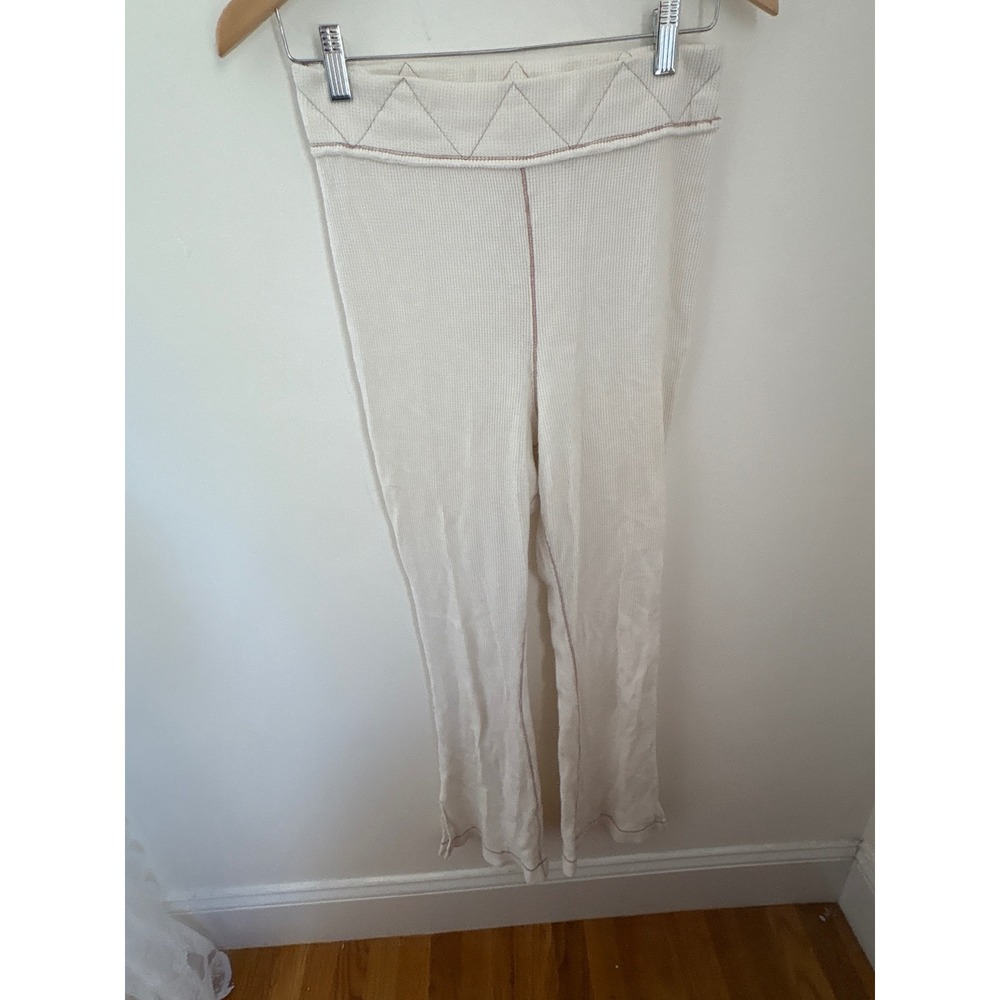 Intimately Free People Ivory Waffle Knit Thermal Leggings Pink Stitching Medium